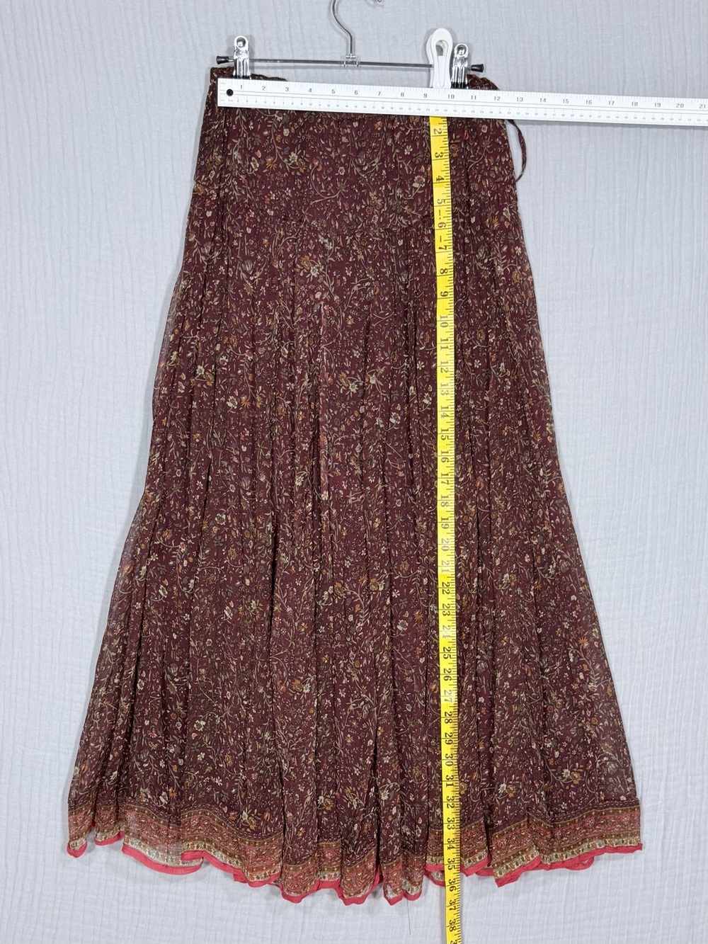 🌻 Lucky Brand Floral Boho Maxi Skirt Burgundy Rayon Size S - Picture 4 of 7